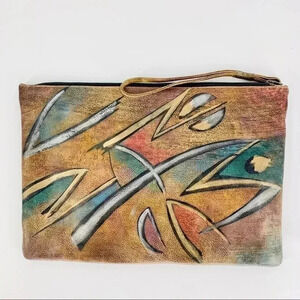 Vintage 80s/90s handpainted Leather satchel 14x10